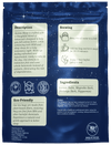 Tea bag packaging with brewing instructions, ingredients, and eco-friendly certification on a blue background.